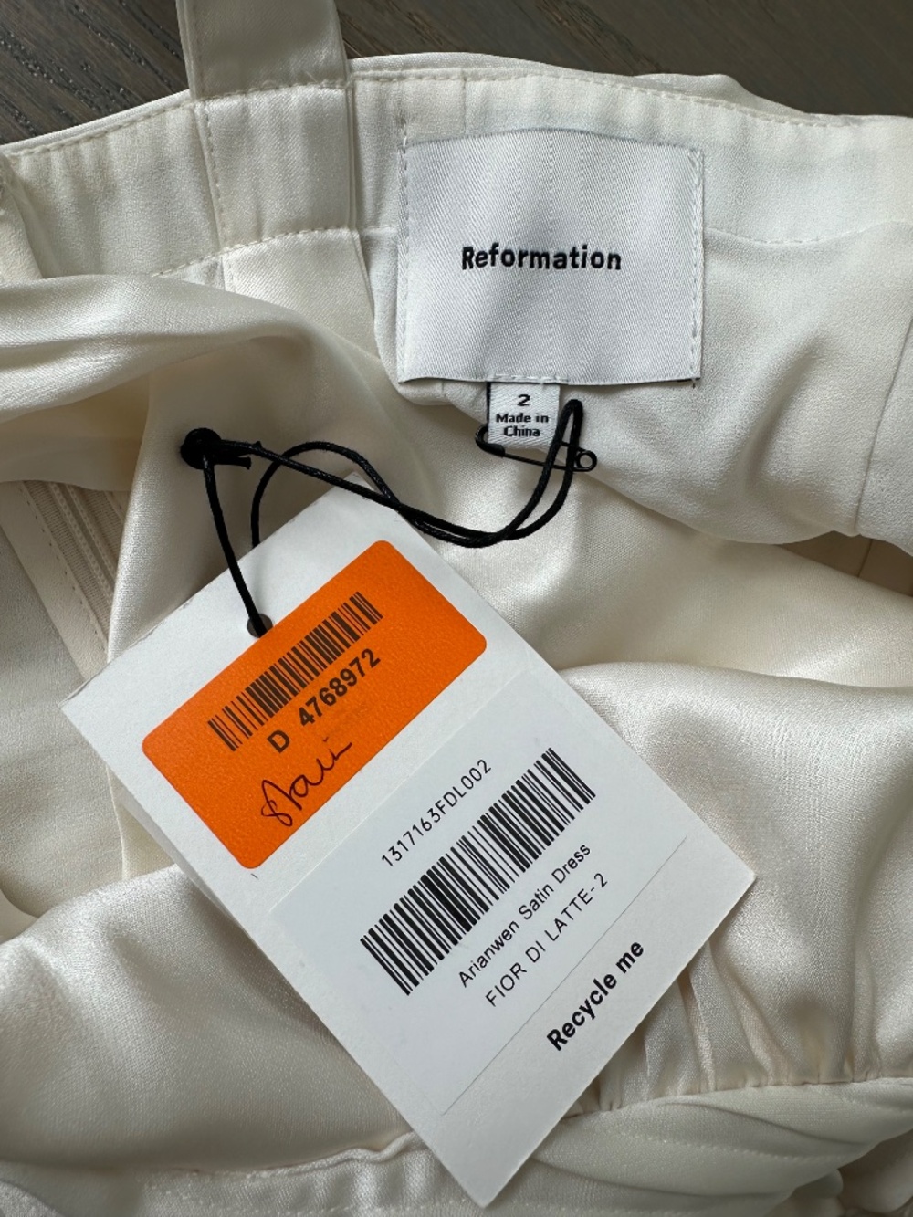 Reformation Arianwen Satin Gown Dress Wedding Bridal Fior Di Latte 2 - w/ tags - Picture 4 of 16